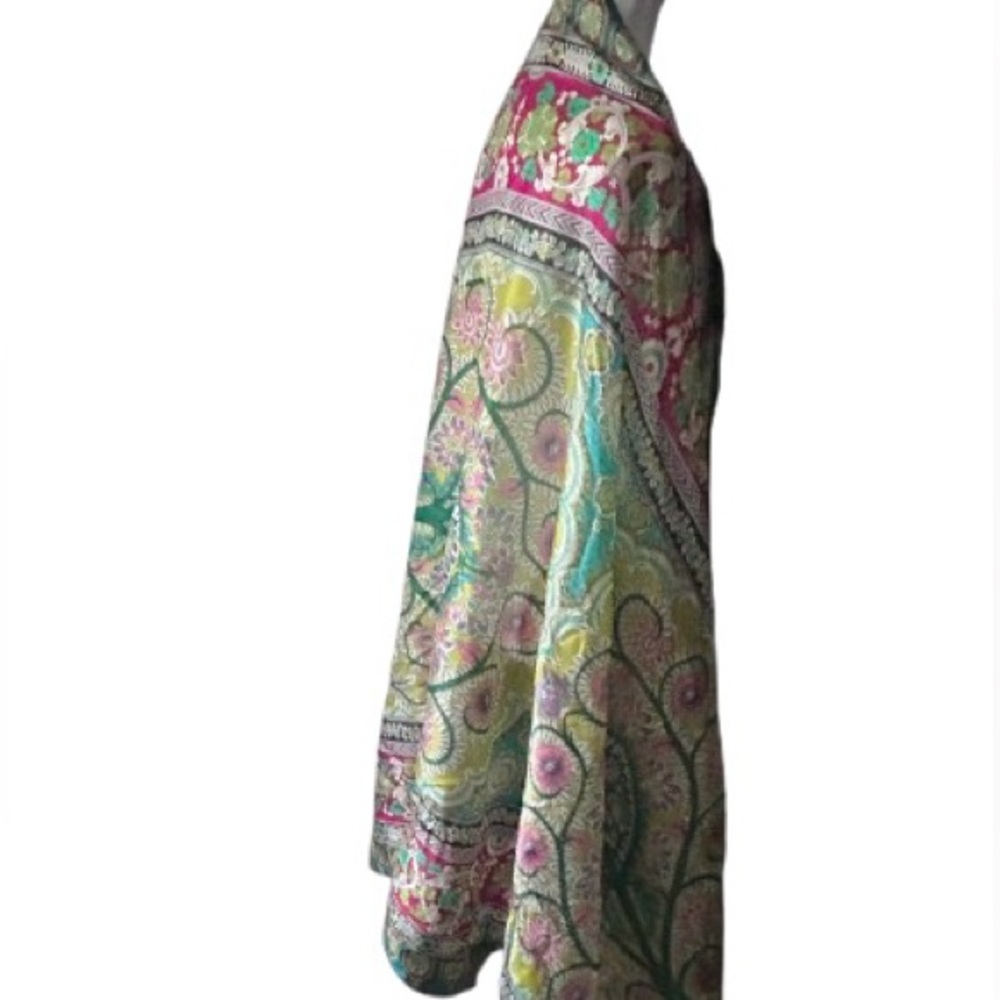 NWT 100% Silk Long Scarf Wrap Mandala Floral Boho Pink Aqua Blue Teal NEW - Picture 4 of 14